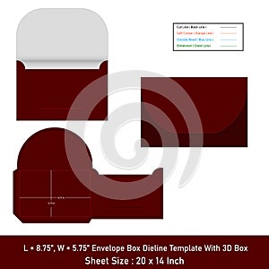 Envelope Size 8.75x5.75 inch dieline template and 3D Box