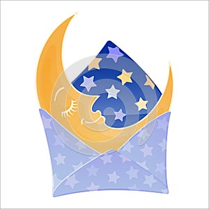 Envelope with a sleeping moon inside. Cute cartoon character. Starlight Night. Sweet dreams concept