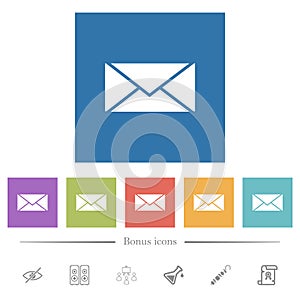 Envelope solid flat white icons in square backgrounds