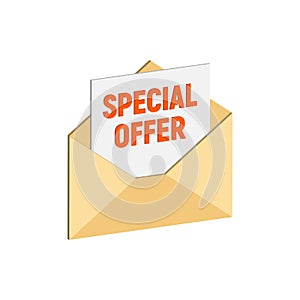 Envelope with special offer, Email marketing concept symbol.