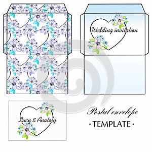 Envelope template with flowers and heart