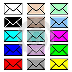 Envelope vector icon, Mail sign, Message symbol, Flat mail set