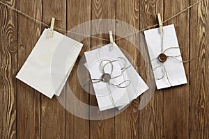 Envelopes pinned to rope