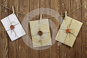 Envelopes pinned to rope