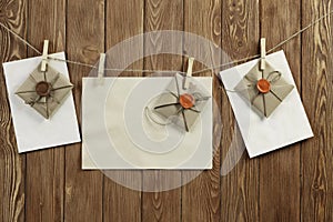 Envelopes pinned to rope