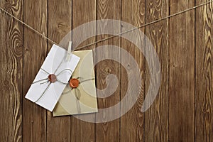 Envelopes pinned to rope