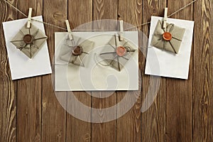 Envelopes pinned to rope