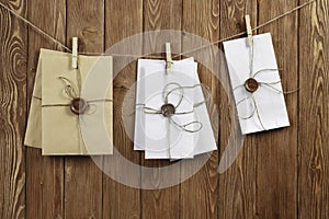 Envelopes pinned to rope