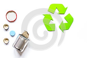 Environment concept with recycling symbol on white background to
