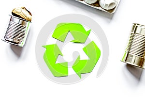 Environment concept with recycling symbol on white background to