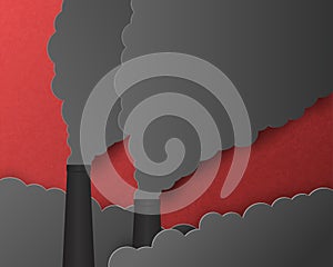 Environment conservation concept. Smoke pollution that floats out of the industrial chimneys. Vector illustration paper art in