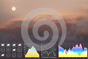 Environment data symbol forecast with graph and chart and  weather symbol  for meteorology presentation and report background with