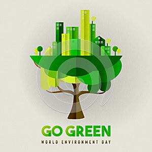 Environment Day card of eco friendly city in tree