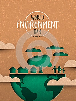 Environment Day card of green cutout eco city