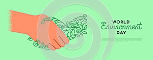 Environment Day green leaf hand shake template