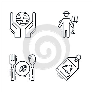 Environment and eco line icons. linear set. quality vector line set such as eco tag, eco food, farmer