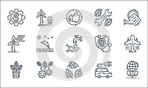 Environment and eco line icons. linear set. quality vector line set such as ecology, leaf, flower pot, electric car, ecology, wind