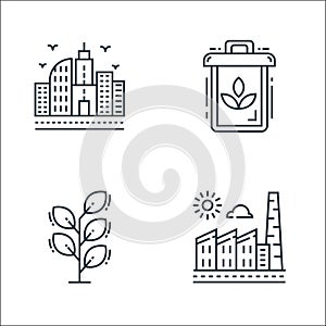 Environment and eco line icons. linear set. quality vector line set such as factory, plant, recycle
