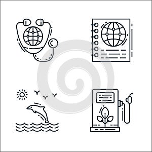 Environment and eco line icons. linear set. quality vector line set such as fuel pump, dolphin, map book