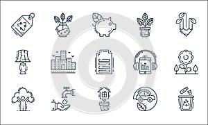 Environment and eco line icons. linear set. quality vector line set such as recycle, eco house, ecologic, eco car, save water,