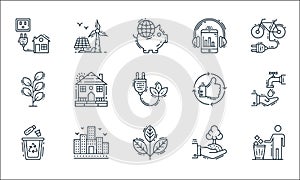 Environment and eco line icons. linear set. quality vector line set such as trash bin, plant, recycle, ecology, building, plant,