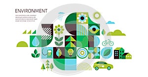 Environment, ecology, Earth day concept design. Banner, poster, abstract background in modern geometric style