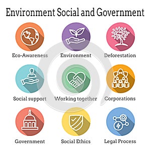 Environment or Environmental and Social Government and Governance Icon Set for ESG