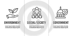 Environment or Environmental and Social Government and Governance Icon Set for ESG