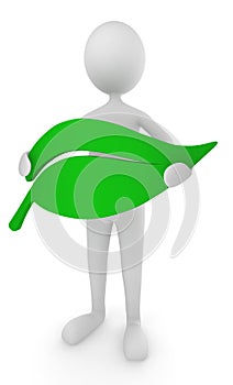 Environment friendly man holding leaf icon