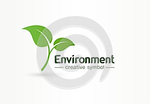 Environment, green leaf, organic creative symbol concept. Natural bio cosmetics, nature abstract business logo idea