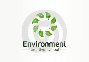 Environment, green leafs swirl creative symbol concept. Fresh organic product abstract business logo idea. Refresh