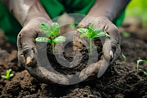 Environment hands of trees growing seedlings