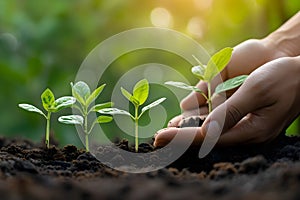 Environment hands of trees growing seedlings