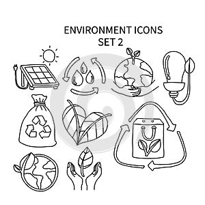 Environment icons set 2 cute cartoon doodle style illustration