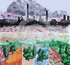 Environment Industry and pollution collage illustration