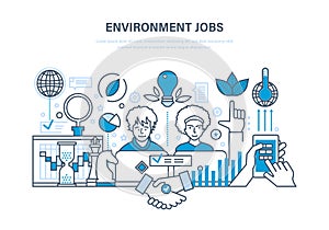 Environment jobs, workflow, workplace, partnership, thought process, communication, office room.