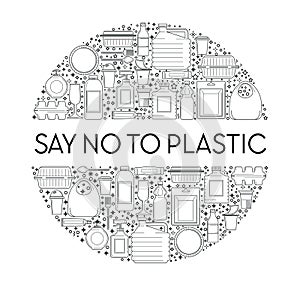 Environment protection, say no to plastic line icons banner