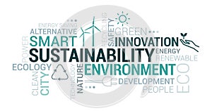 Environment, smart cities and sustainability tag cloud photo