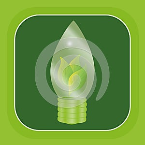 Environment symbol for green electricity: glowing lightbulb with leaves inside.