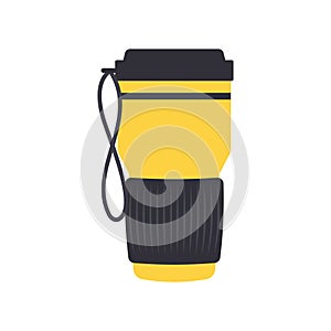 Environment thermo cup icon flat vector. Coffee bottle. Travel flask