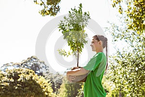Environmental activist about to plant tree photo