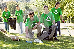 Environmental activists picking up trash