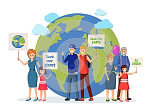 Environmental activists with posters flat illustration