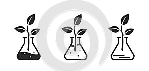 Environmental chemistry icon set. non-toxic symbols. chemical flask with leaf. eco, organic and laboratory symbols