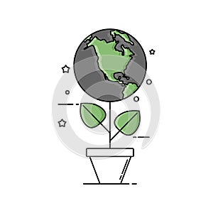 Environmental concept. Earth plant. Go green save planet. Flat style illustration.