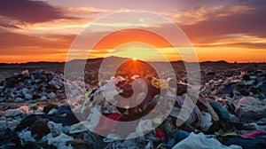 Environmental Concern Of Textile Waste Depicted At Dusk. Generative AI