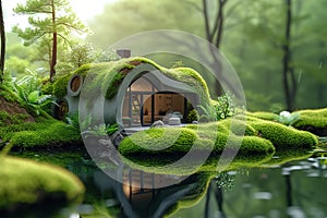 Environmental consciousness Eco house harmonizes with natural green environment