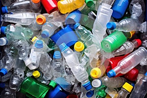 Environmental Crisis, Overflowing Garbage Bin with Plastic Bottles