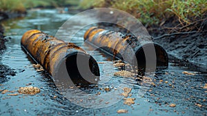 Environmental damage concept, Industrial and factory wastewater discharge pipe