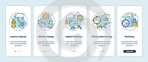 Environmental damage onboarding mobile app page screen with concepts
